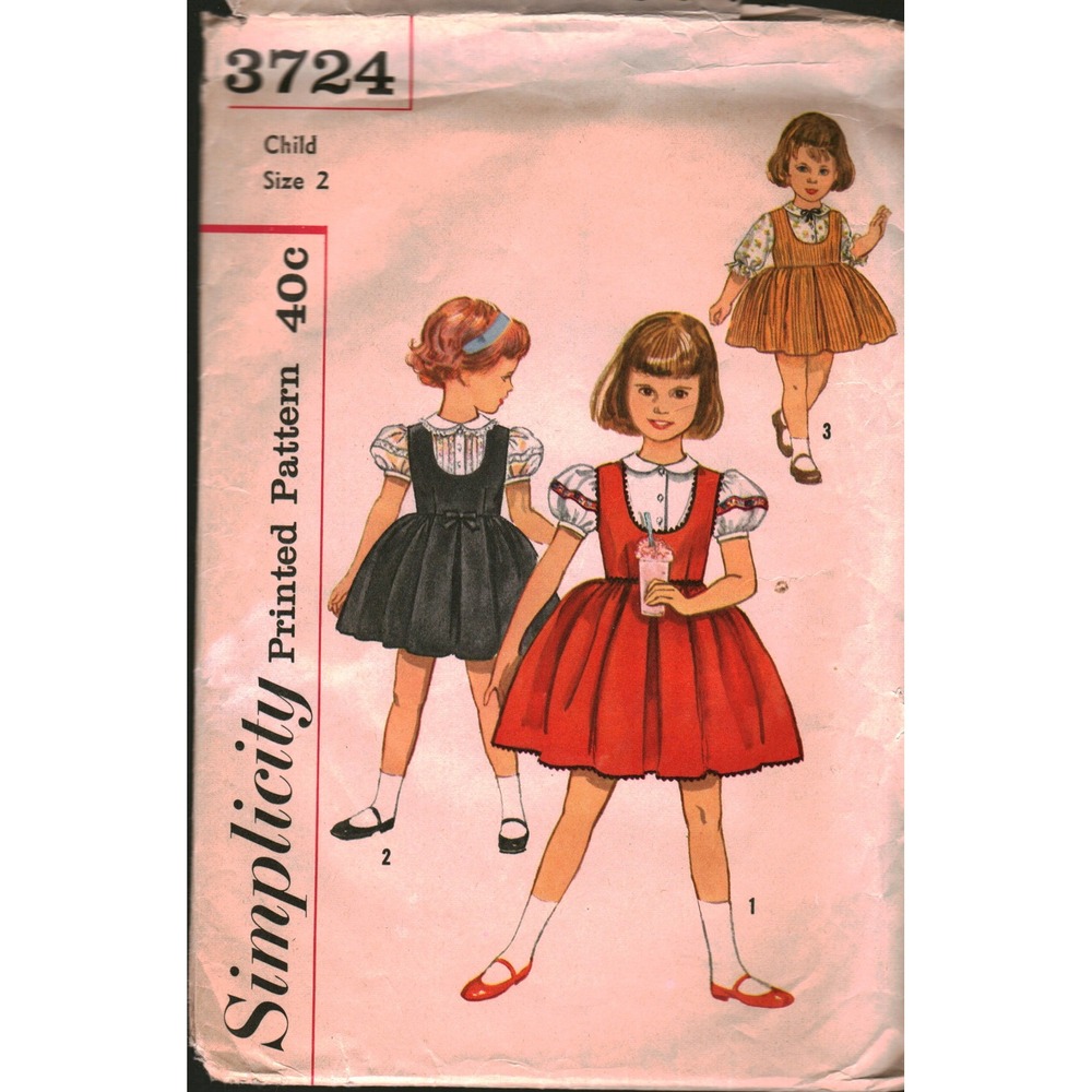 Vintage Simplicity 3724 Child Size 2 Jumper‎ and Blouse Sewing Pattern Retro MCM